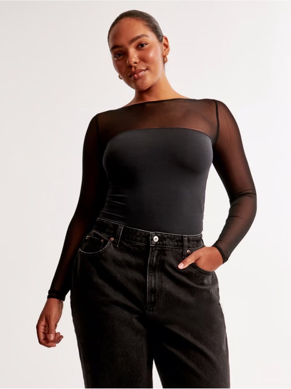 Abercrombie & Fitch Long Sleeve Mesh Slash Bodysuit